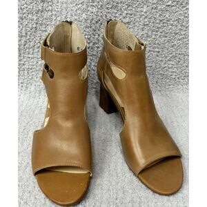 Adrienne Vittadini Tan Leather Brea Peep Toe Heels Size 8 NIB #59982